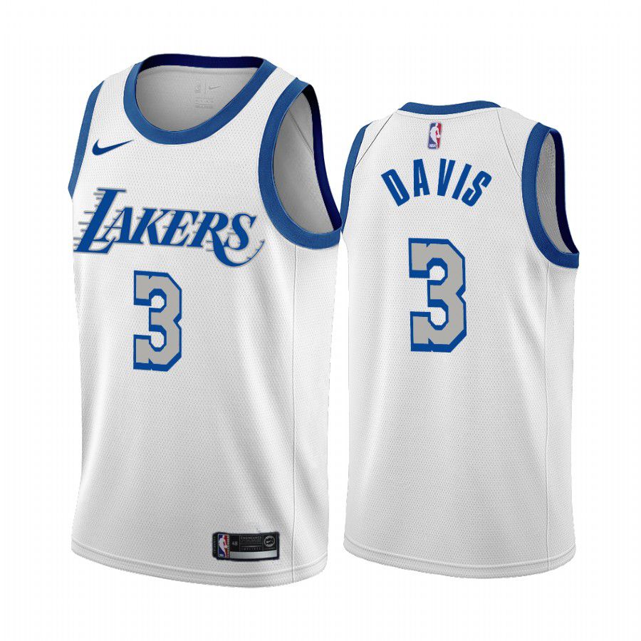 Men Los Angeles Lakers #3 anthony davis white city edition new blue silver logo 2020 nba jersey->new orleans pelicans->NBA Jersey